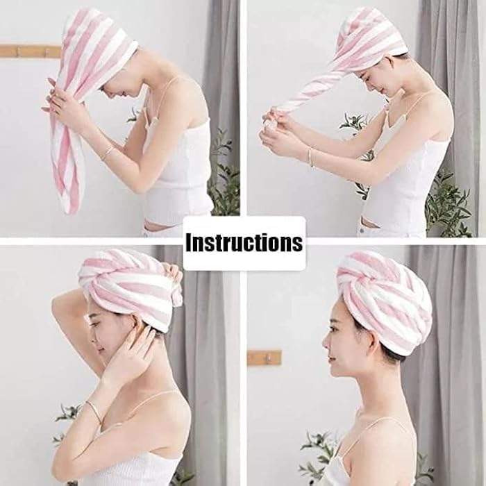 Generic Microfibre After Shower Hair Drying Wrap Womens Girls Lady's Towel Quick Dry Hair Hat Turban Head Wrap Bathing Accessories (Multicolor), One size - Image 2